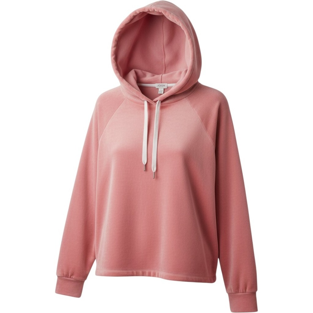 J.Crew Womens Velour Pullover Hoodie Dusty Rose Pink Raglan Sleeve Size S
